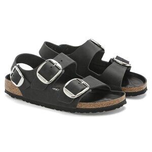 Birkenstock Shoes Milano Big Buckle Black Oiled Leather Sandals